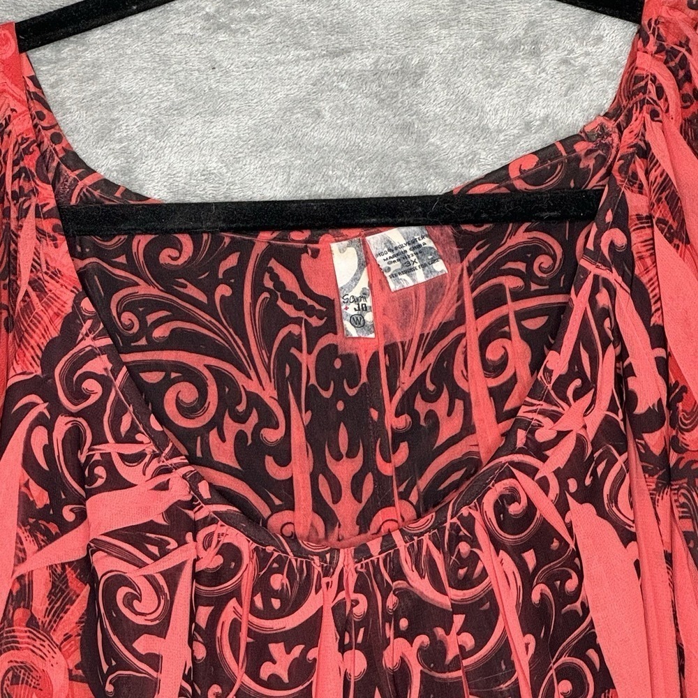 Sami & Jo 3X Shirt Top Rust Orange Paisley Short Sleeve Scoop Neck Tiered Womens - Picture 3 of 7